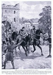 Piers Gaveston verlässt Dedington auf einem Maultier, 1312 n. Chr., 1920er Jahre